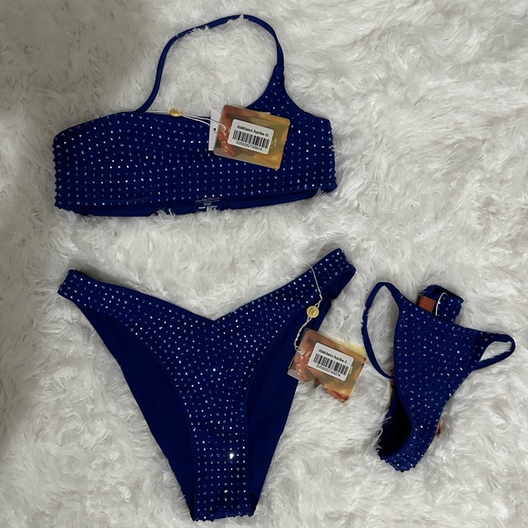 Neena Swim / Oh Polly Hotfix Edition blue embellished bikini set - Picture 3 of 5